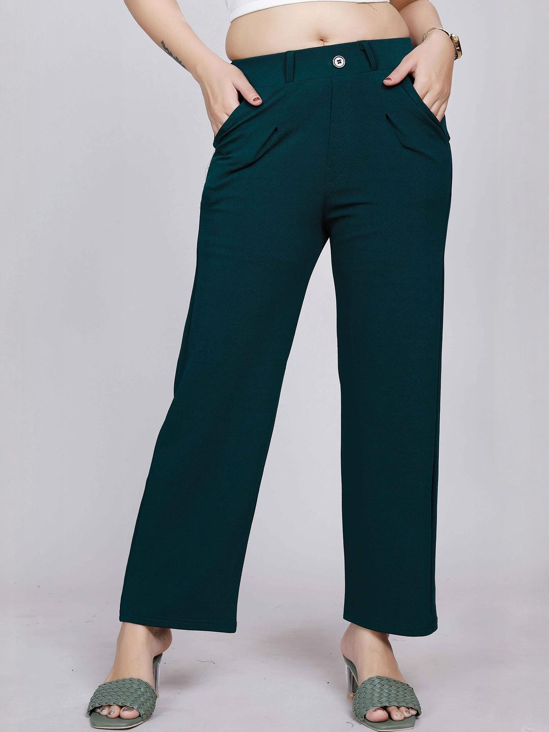 NU CLOTHS Women Relaxed High-Rise Flat-Front Regular Trousers
