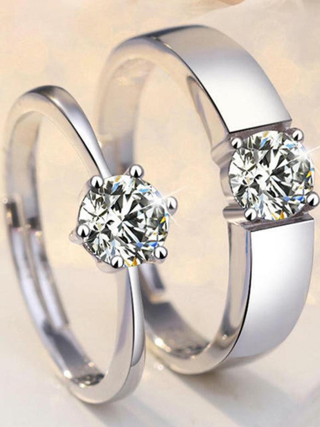 SYFER Alloy Cubic Zirconia Platinum Plated Ring Set