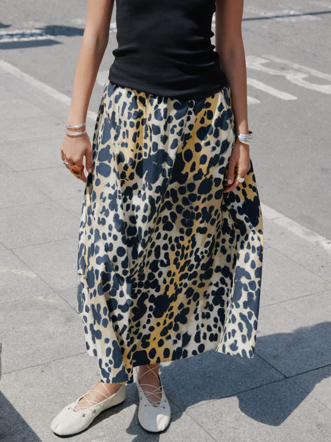 MANGO Leopard Print Mid-Rise Organic Cotton Maxi Flared Skirt