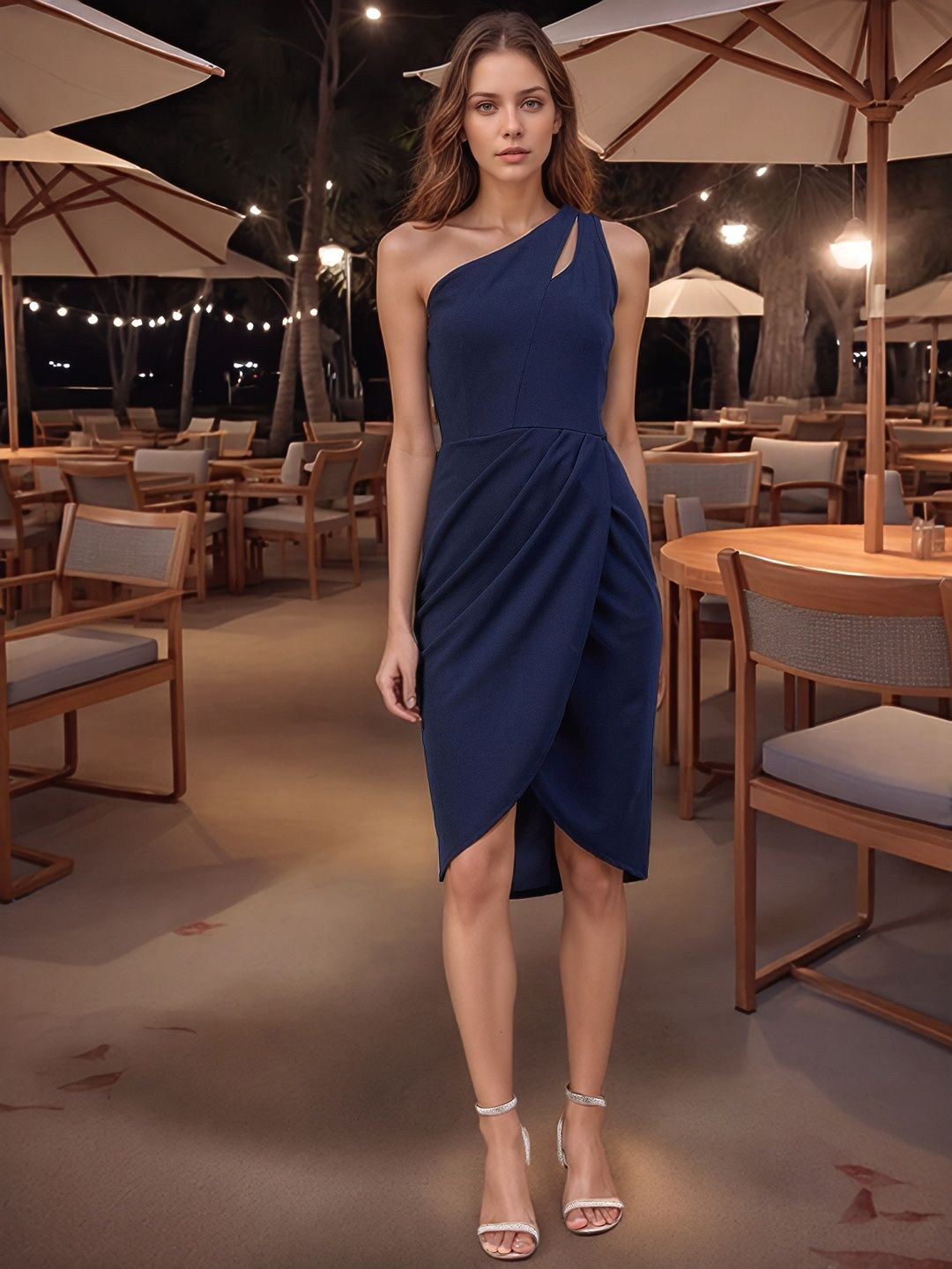 ZYNG Women One Shoulder Wrap Dress With Cut-Out Details