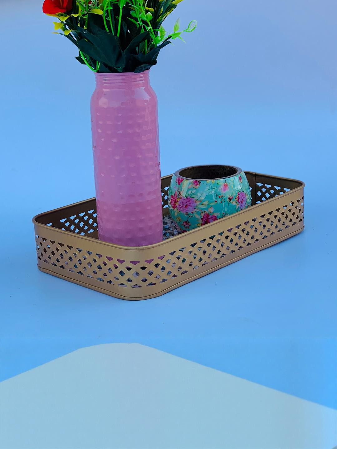 Daisy craft Gold-Toned Metal 1 Piece Dishwasher and Microwave Safe Serving Tray