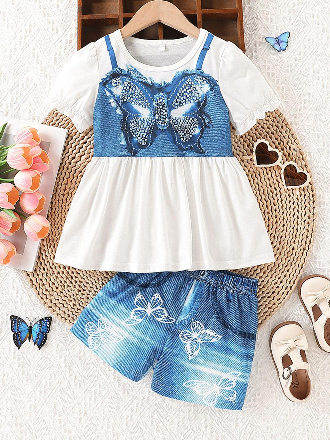 YK Girls Self Design Pure Cotton Dress & Shorts