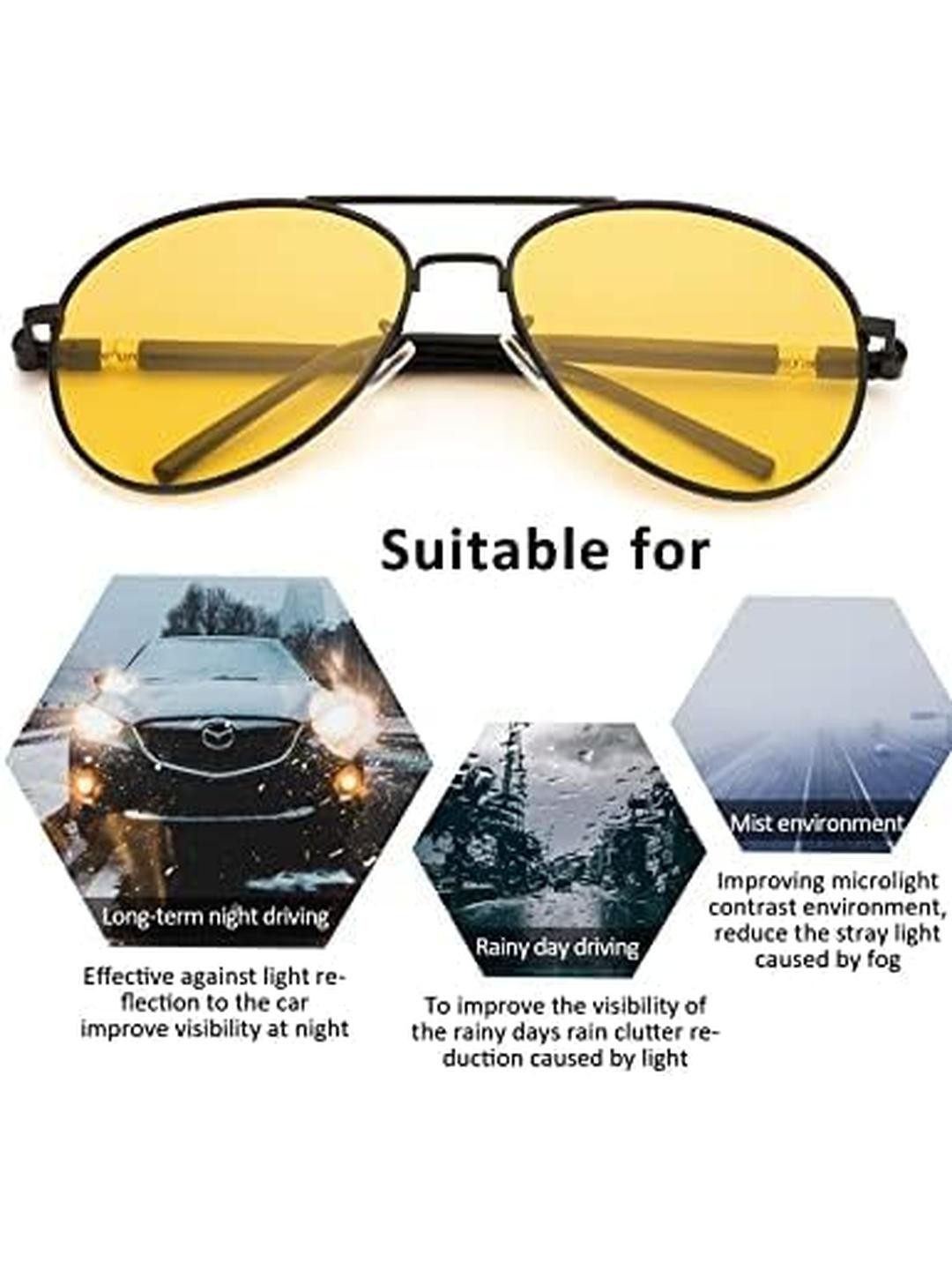 Arzonai Unisex Polarized Yellow Lens & Black Aviator Sunglasses with UV Protected Lens