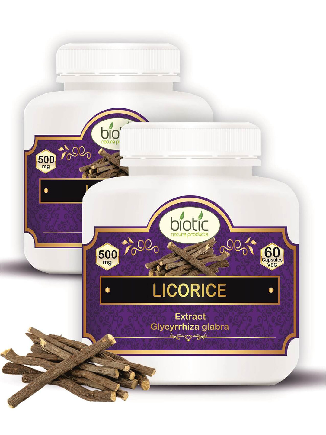 Biotic Set Of 2 Licorice Mulethi Extract 500 mg Capsules - 60 Capsules Each