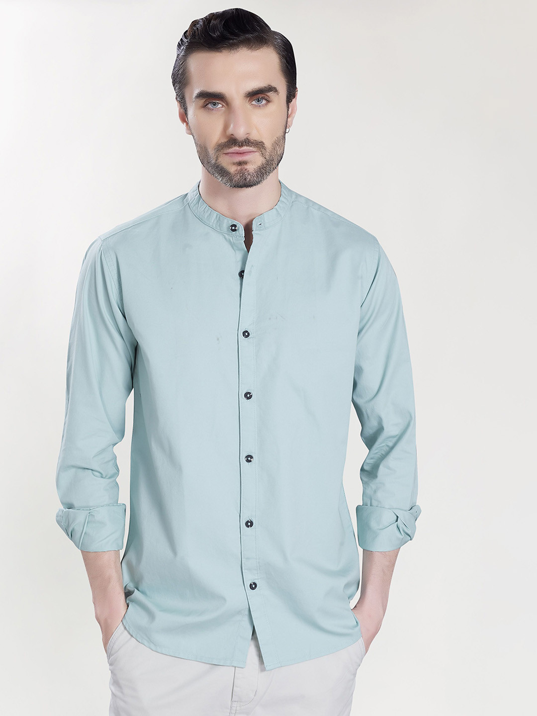 THE BEETEL HOUSE Band Collar Comfort Cotton Shirt