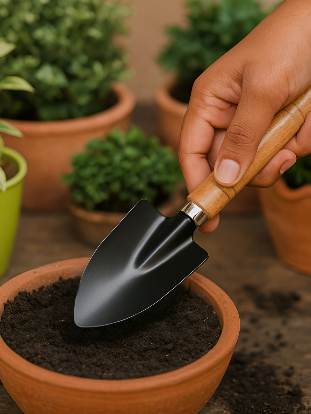 ecofynd Black & Brown Gardening Hand Trowel With Wooden