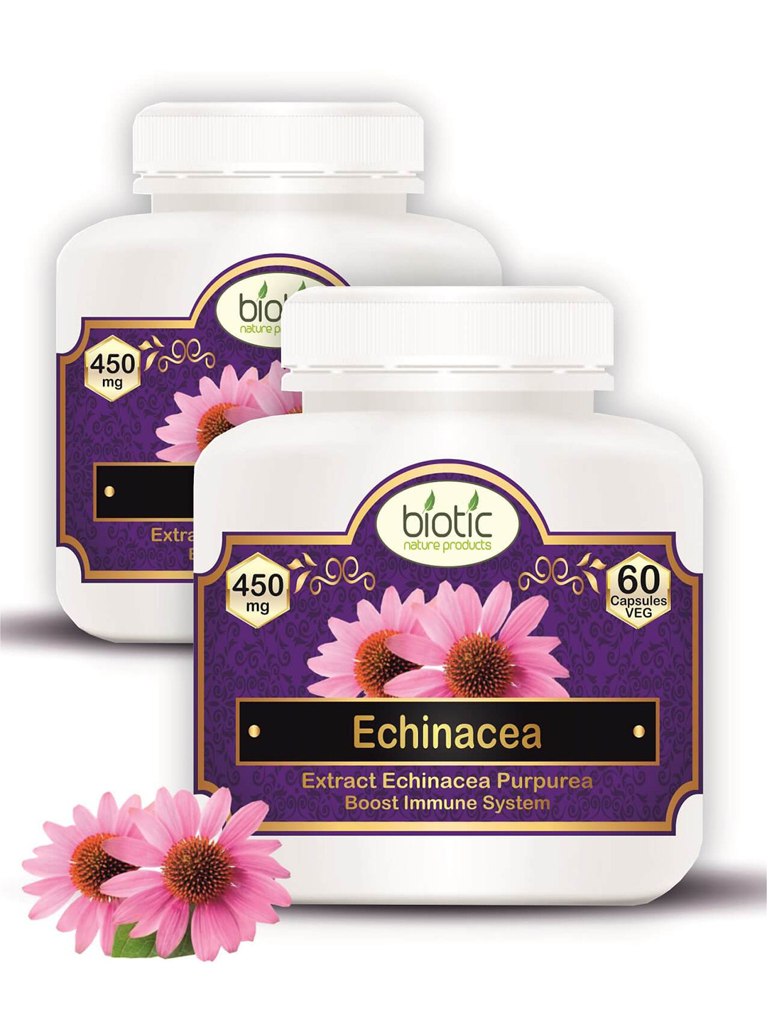 Biotic Set Of 2 Echinacea Extract 450mg Capsules - 60 Capsules Each