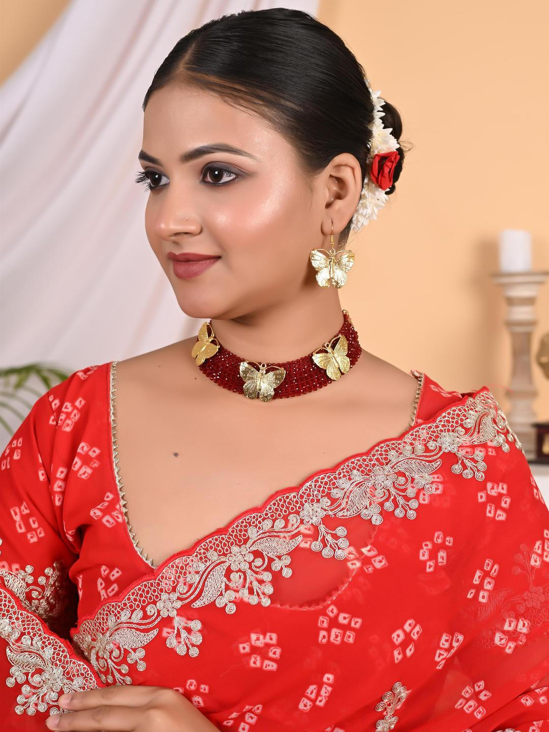 Tanusha Jewels Gold-Plated Butterfly & Artificial Beads Necklace & Earrings