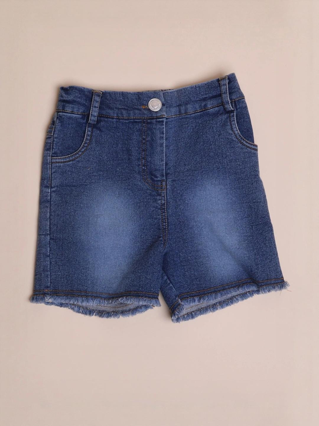 House of Spades Girls Regular Fit Mid-Rise Washed Denim Shorts