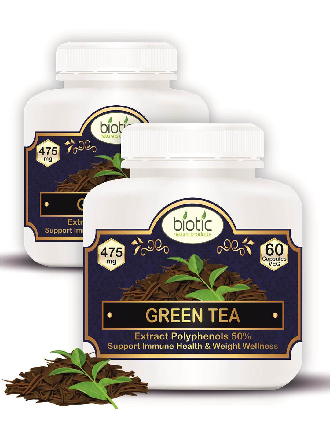 Biotic Set Of 2 Green Tea Capsules 475mg Extract - 60 Capsules Each