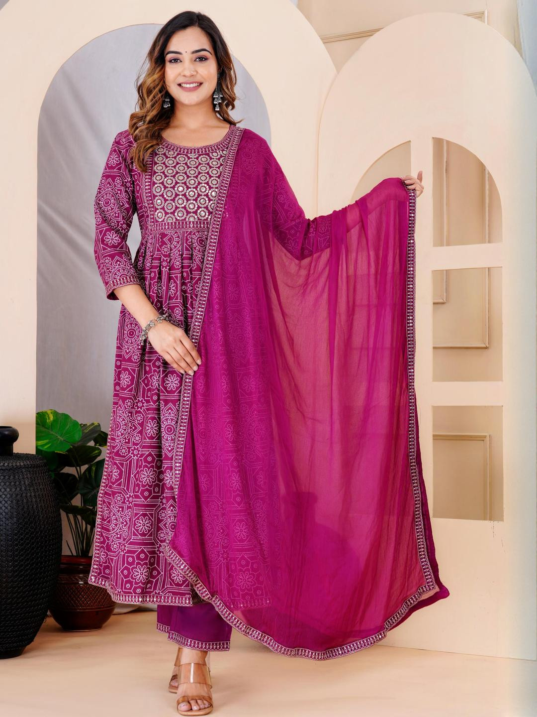 Angkor Women Purple Viscose Rayon With Dupatta