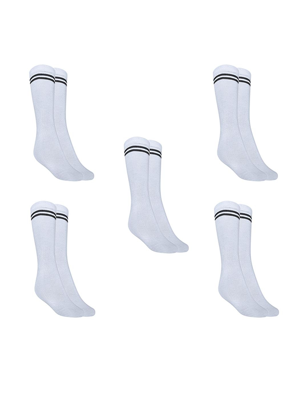 MUKHAKSH Pack of 5 Kids White with Black Stripes Border Lining Socks