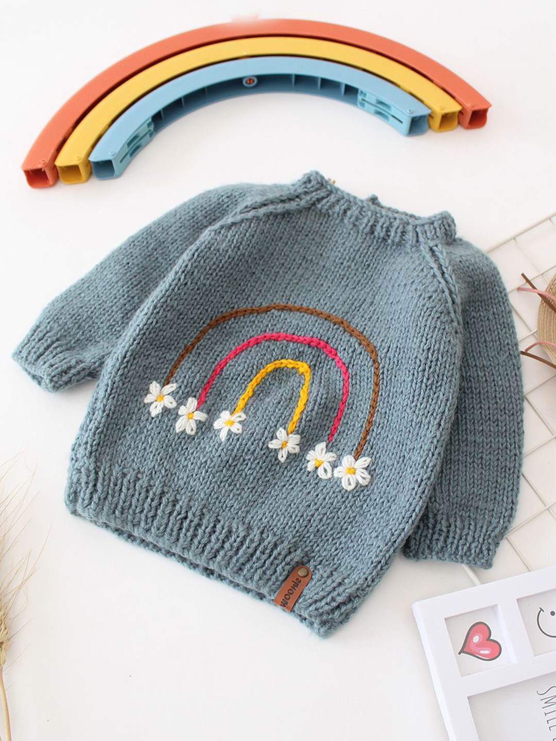 Woonie Kids Quirky Self Design Rainbow Applique Detail Cardigan Sweater