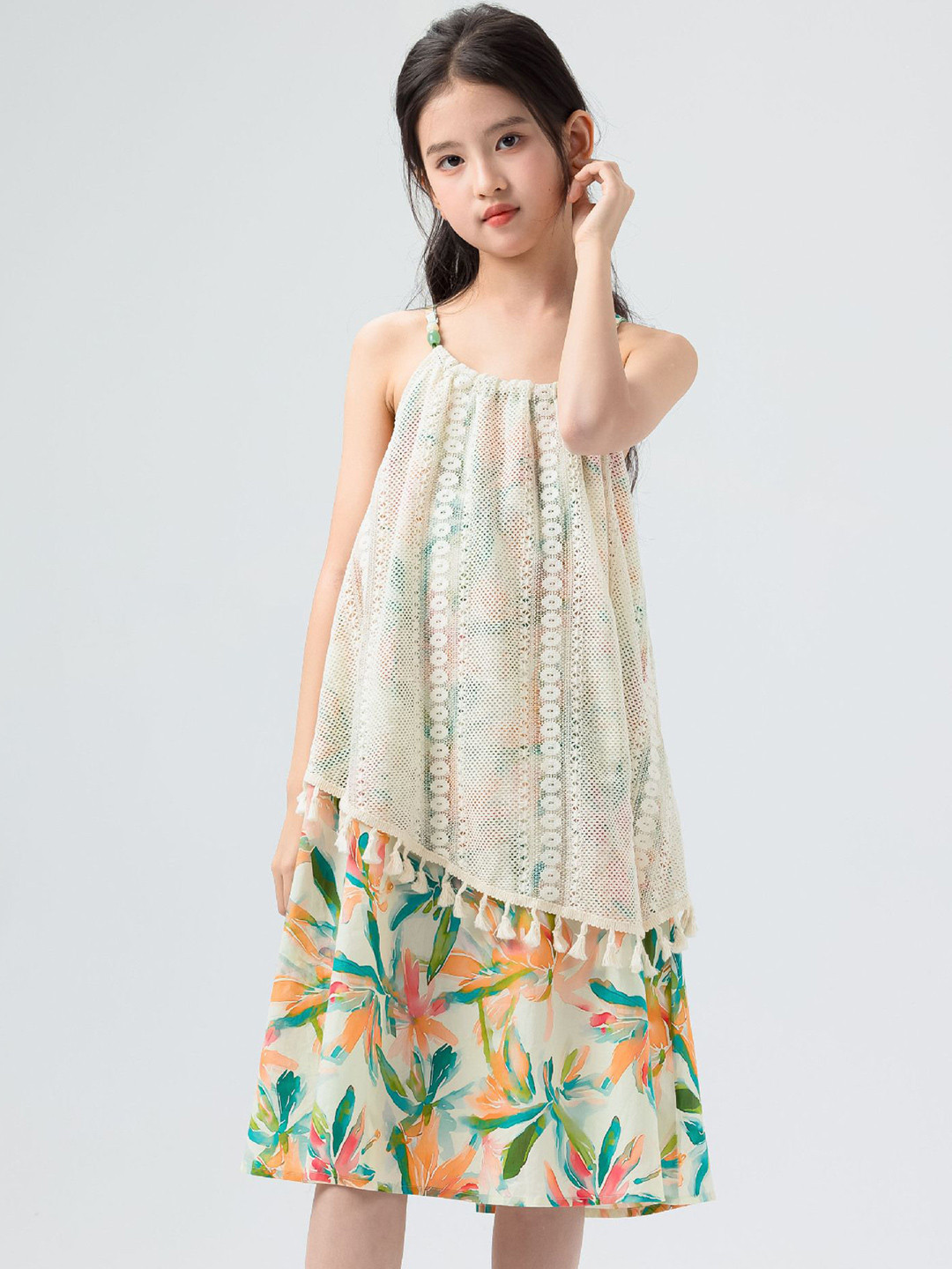 StyleCast x Revolte Girls Abstract Printed Crochet A-Line Midi Dress