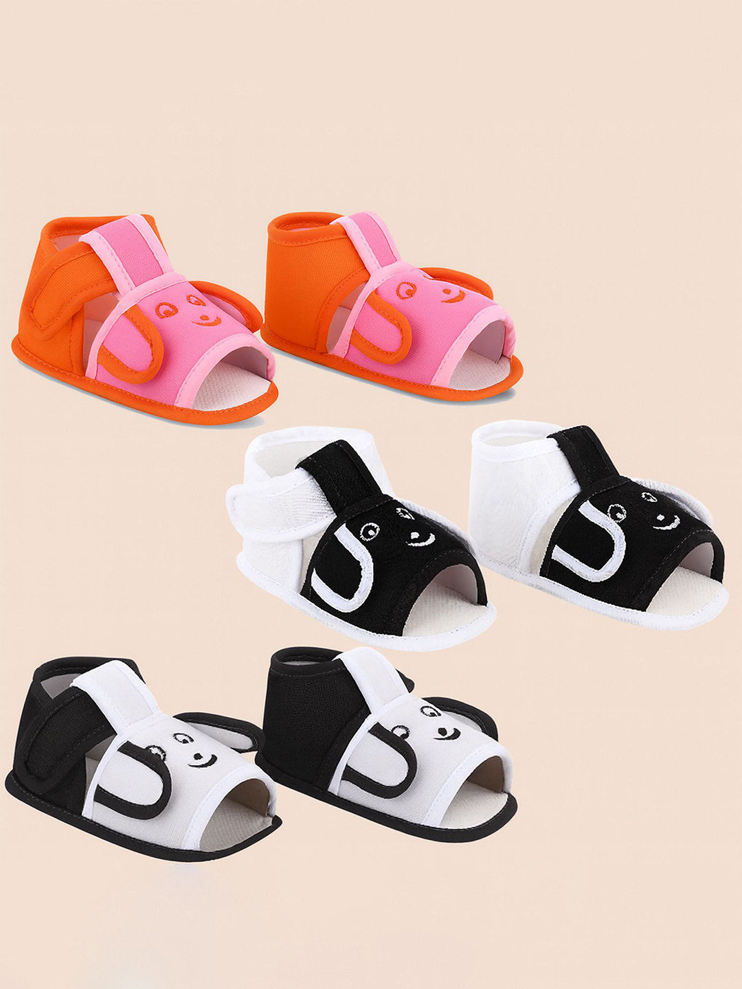 ONFEET Unisex Kids Pack Of 3 Animal Faced Cotton Velcro Booties