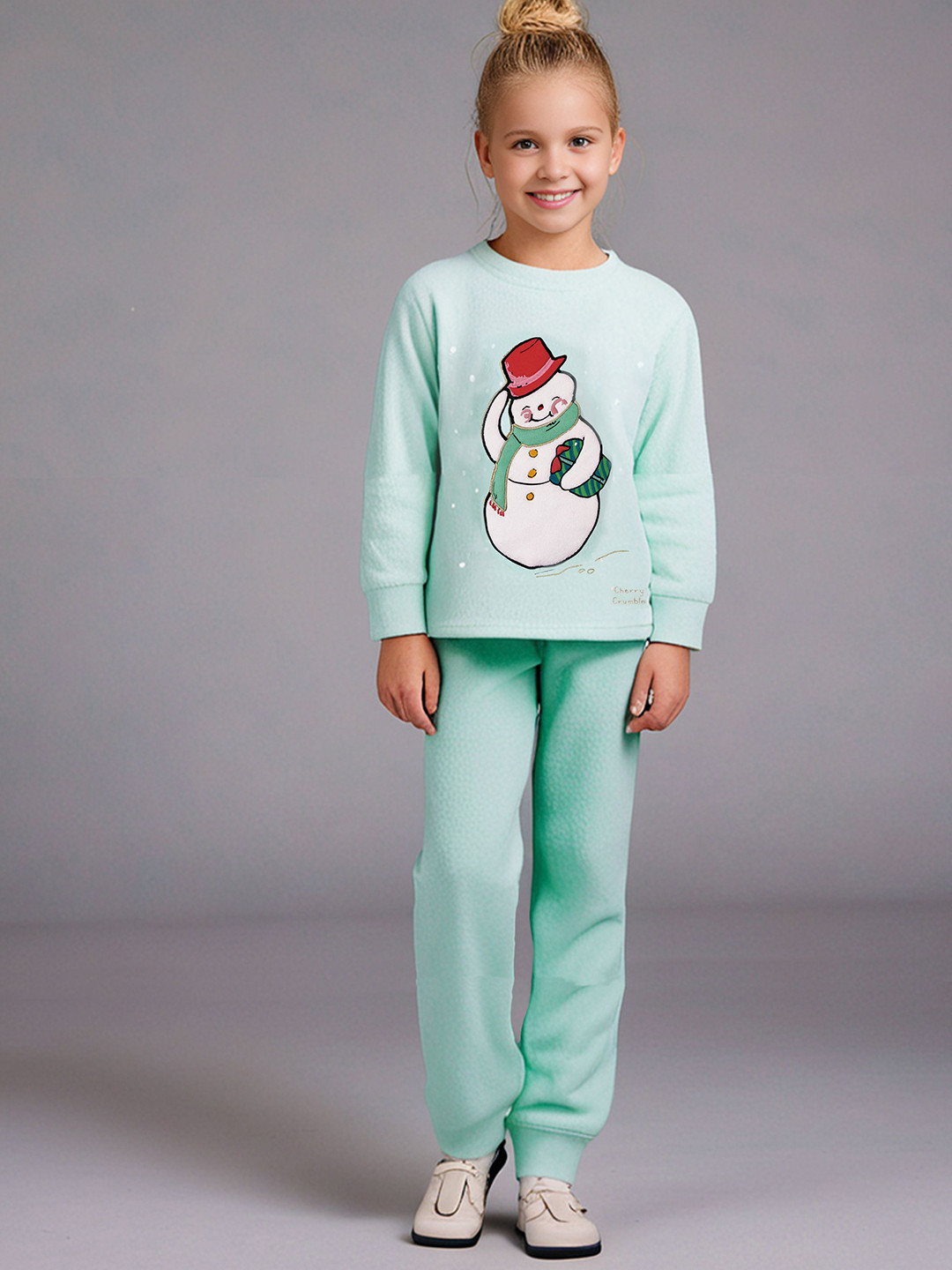 Cherry Crumble Kids Printed With Embroidery T-shirt & Pyjamas Winter Night suit