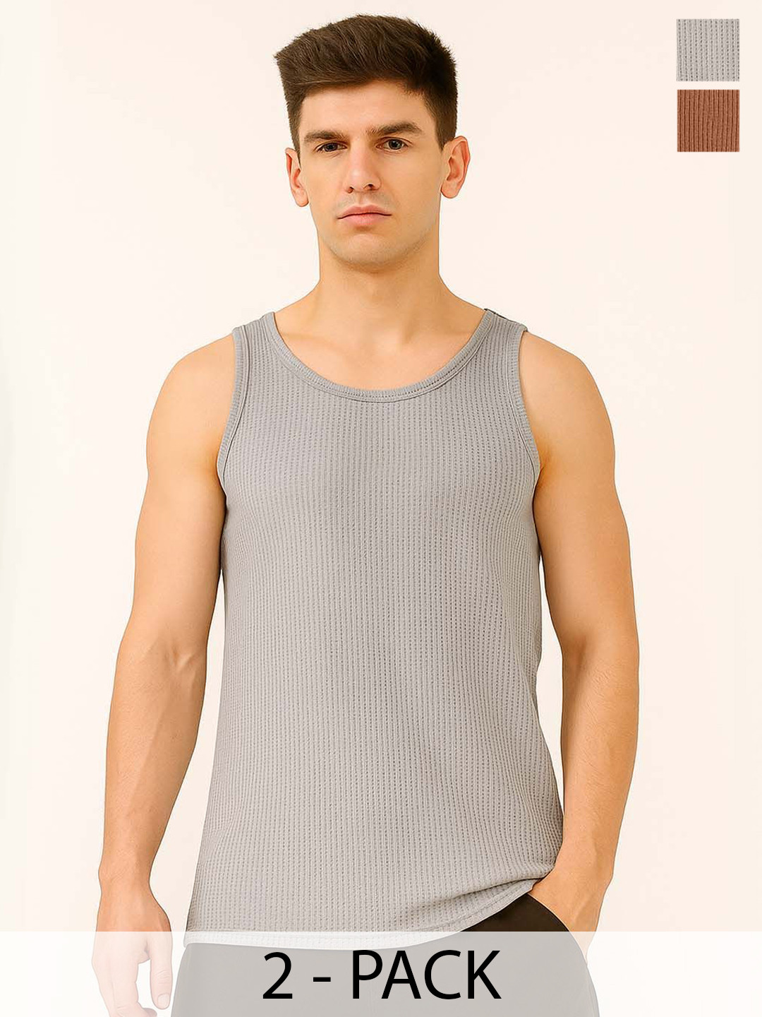 Organic Chics Men Pack Of 2 Waffle Textured Tank Vests