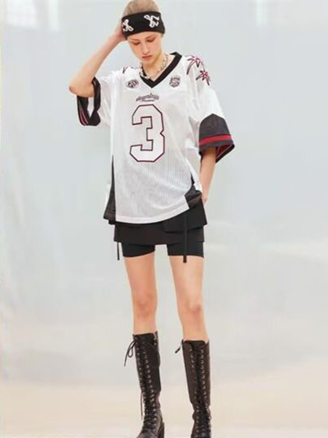 StyleCast x Revolte Women Oversized V-Neck Varsity Tshirt