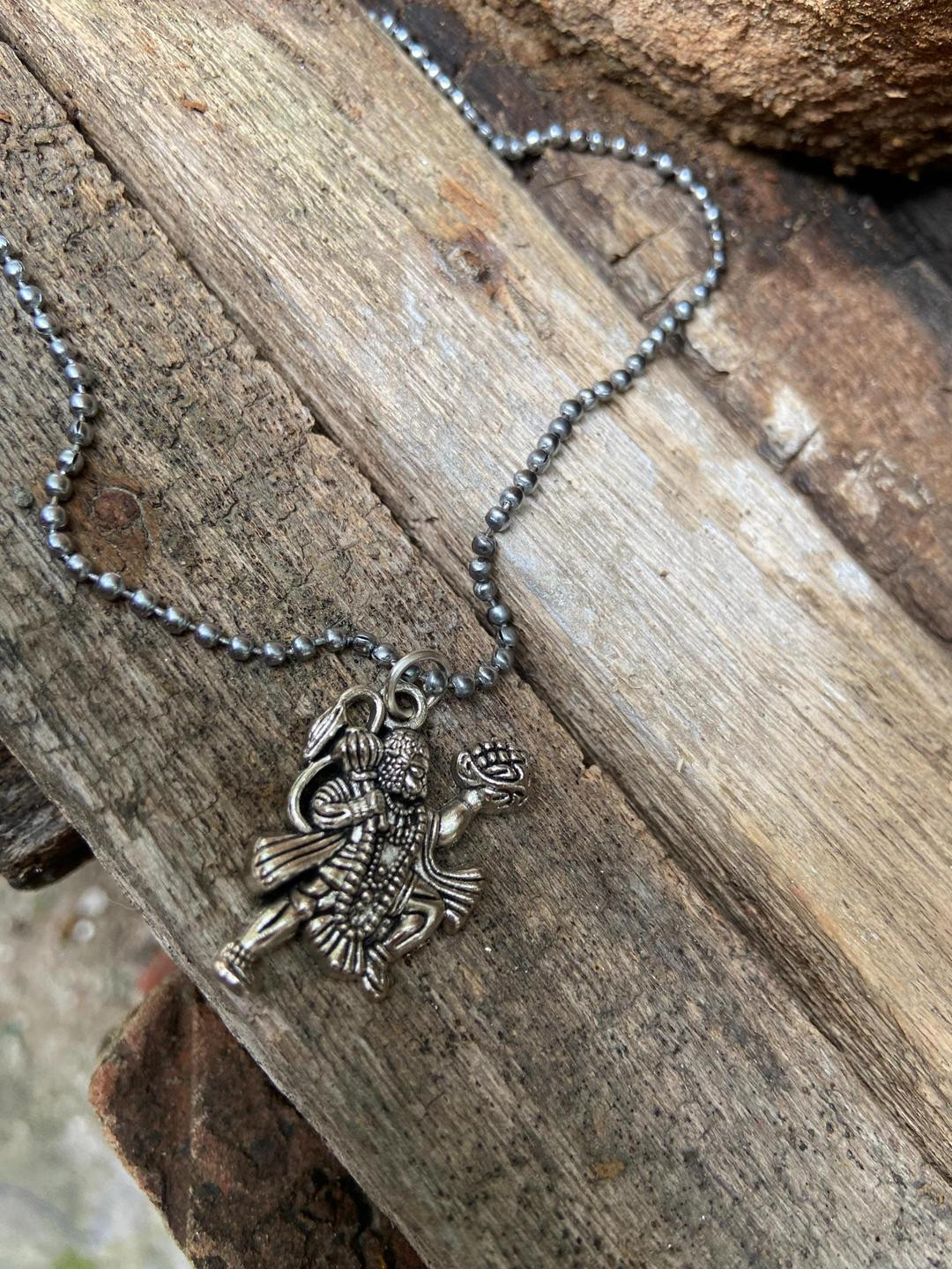 Psight Unisex Rhodium-Plated Hanumanji Pendant With Ball Chain