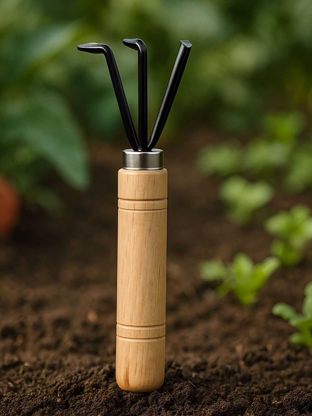 ecofynd Black & Brown Gardening Hand Cultivator With Wooden Handle