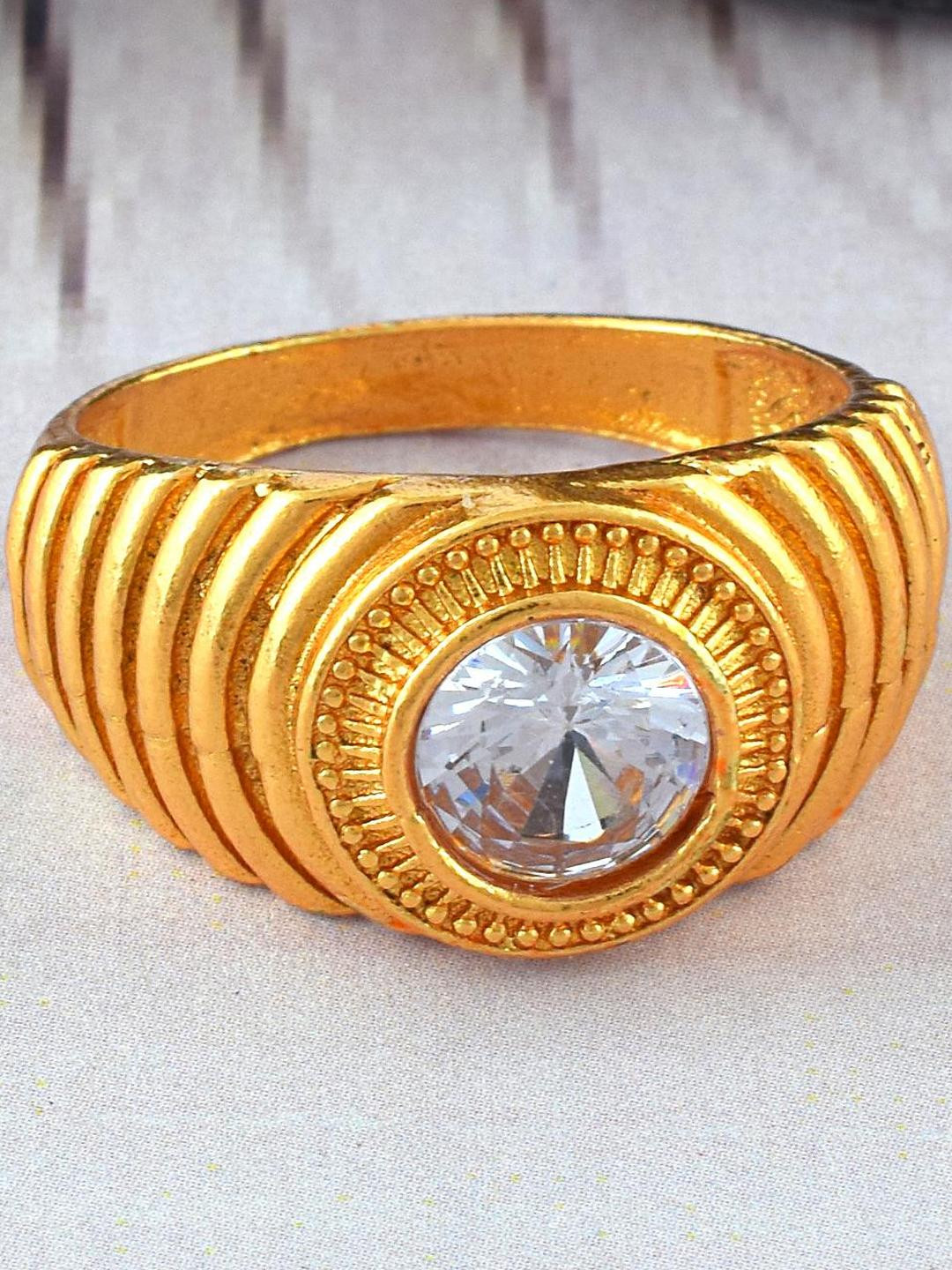 DZINETRENDZ Gold Plated White Quartz finger ring