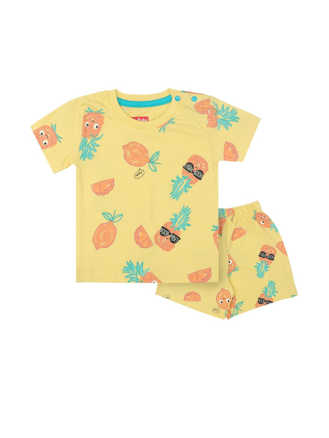 Pubu Boys Yellow Casual Round Neck Short Sleeves Cotton T-shirt