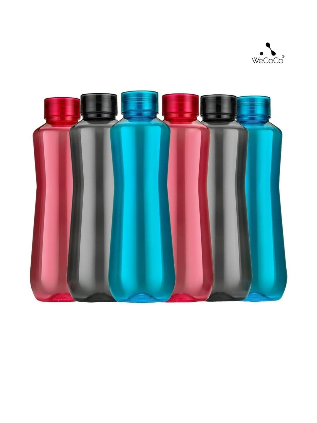 WeCoCo Blue Red & Black Set of 6 Plastic Solid Water Bottles