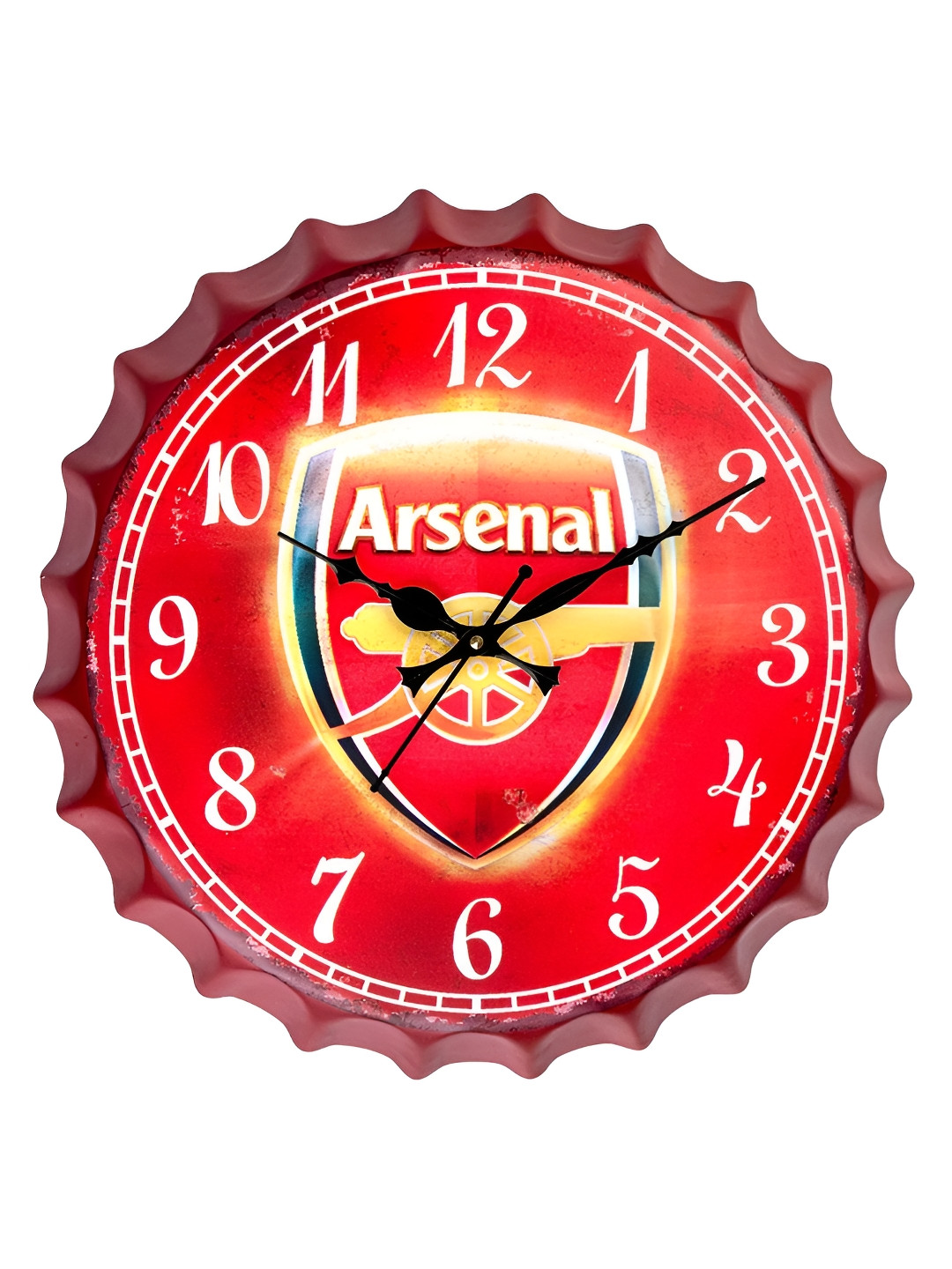 eazy wagon Red & White Printed Arsenal Bottle Cap Metal Round Shaped Wall Clock