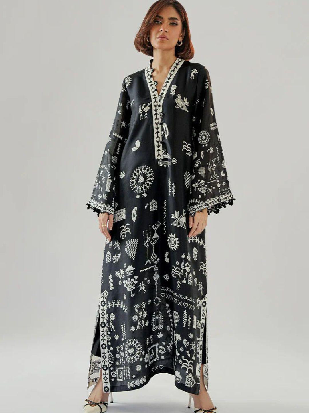 DESIGN ELEMENTS Printed V-Neck Tunic With Trousers Co-Ords