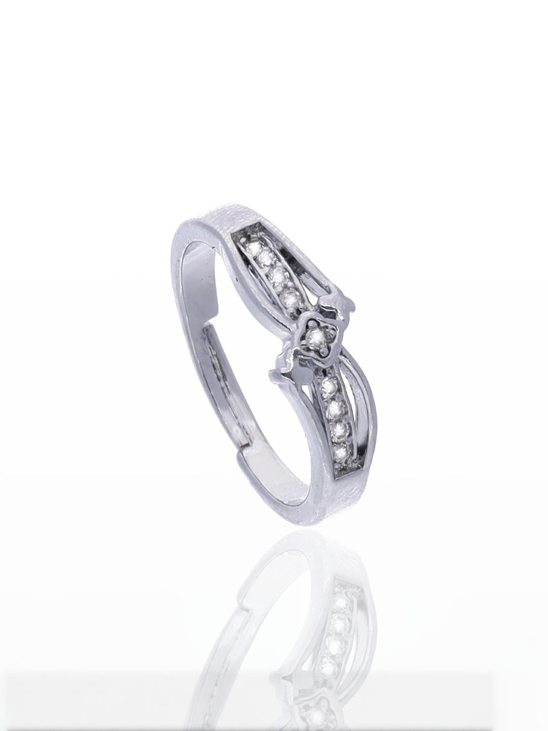 Anouk Silver-Plated American Diamond Dual Heart Open Ring With Cubic Zirconia