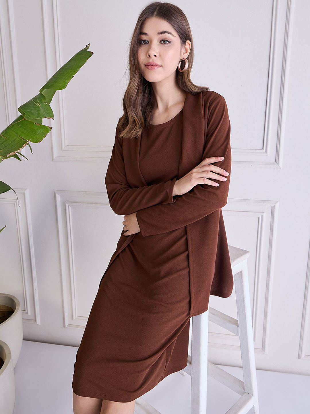 Mast & Harbour Women Round Neck A-Line Dress with Blazer