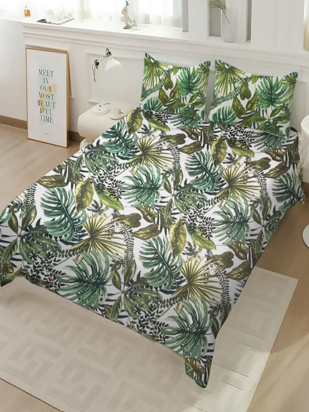 Threadwear Indulgence Green Printed Pure Cotton 400 TC King Bedsheet Set 2.75 m x 2.75 m