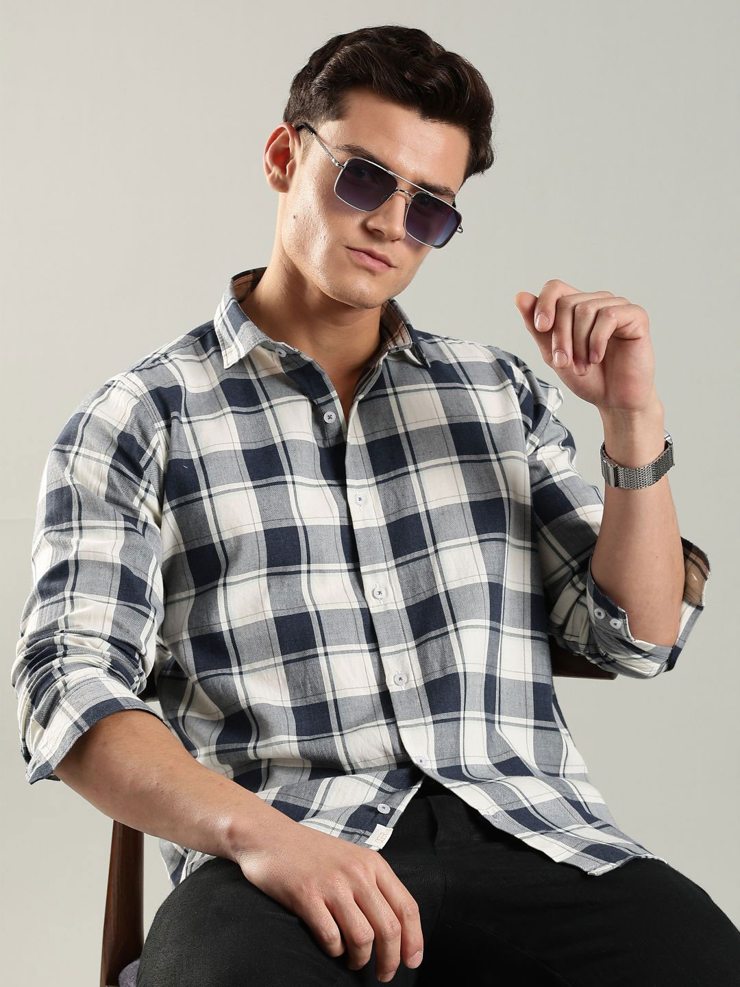 OG For Real Men Original Slim Fit Tartan Checked Spread Collar Cotton Casual Shirt