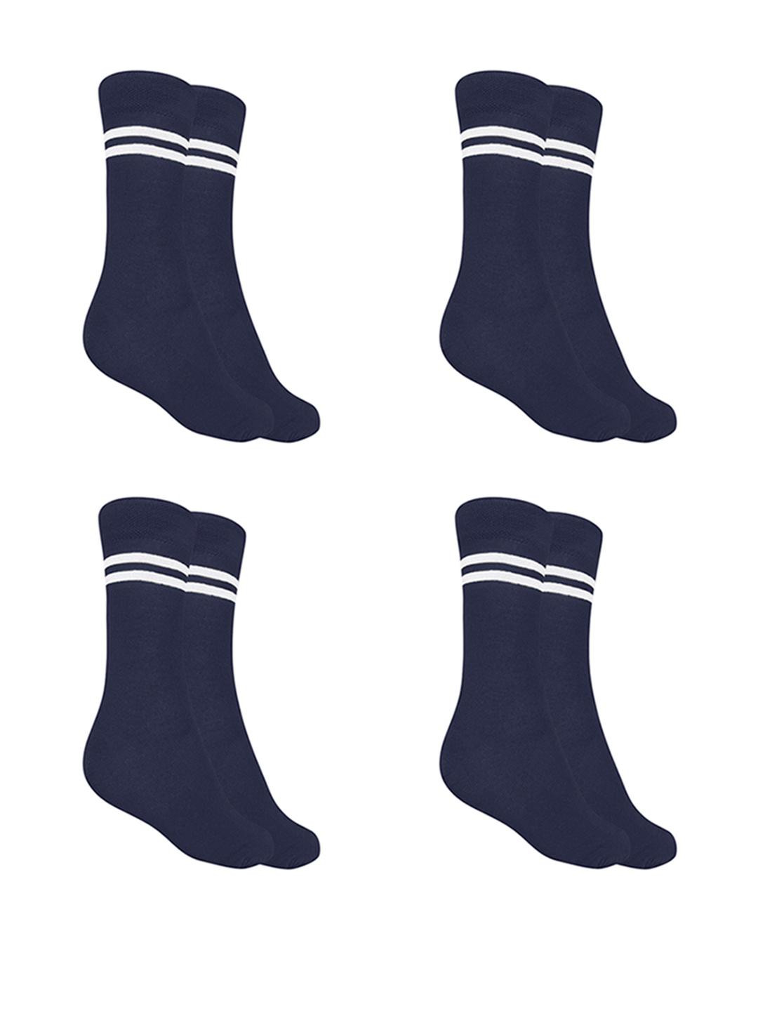 MUKHAKSH Pack of 4 Pairs Girls Kids Navy Blue with White Stripes Calf Length Socks
