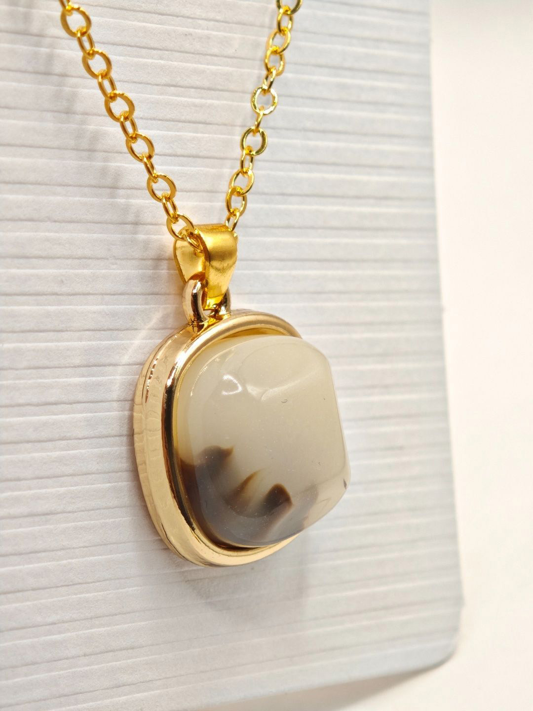 SAPRAA TRENDS Gold-Plated American Diamond Studded Square Shaped Pendant With Chain