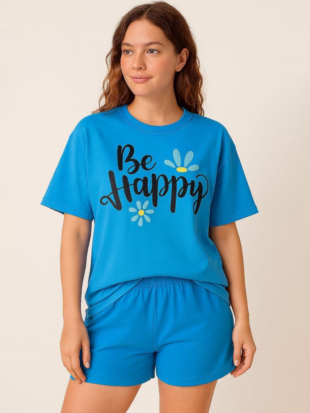KSHS Typography Printed Round Neck T-shirt With Shorts