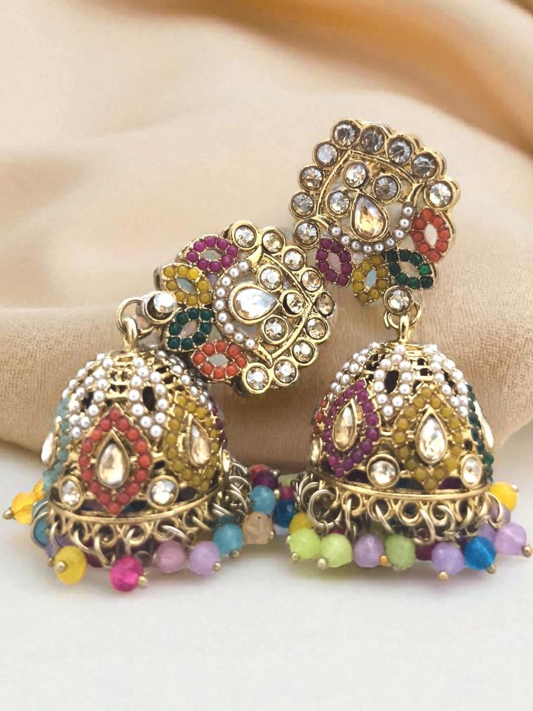 BFC - BUY FOR CHANGE Multi Colored Artificial Stones Studded Jhumka Earrings