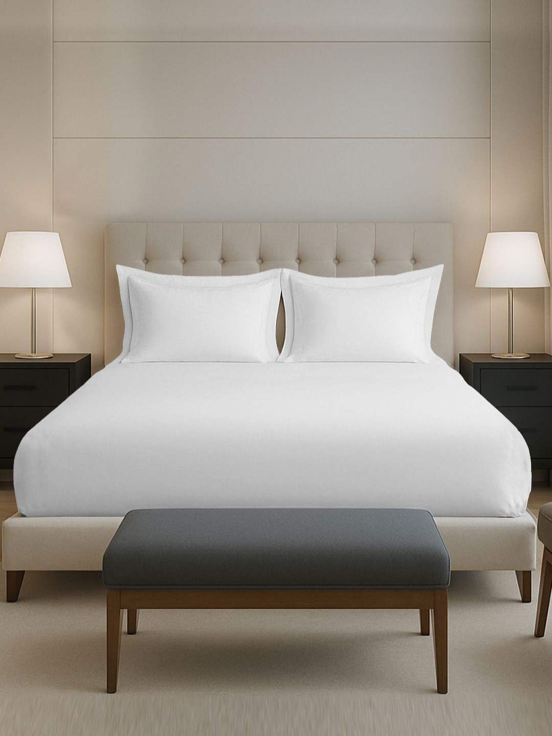 PIZUNA LINENS White 400 TC Cotton King Bedsheet Set 2.54 m x 2.75 m