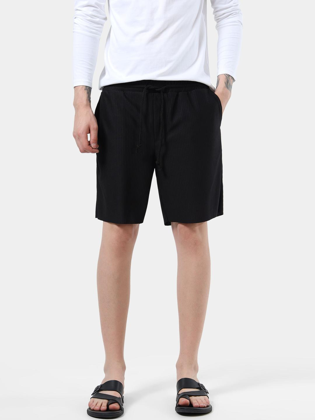 StitchX Men's Textured Knitted Shorts Party Black