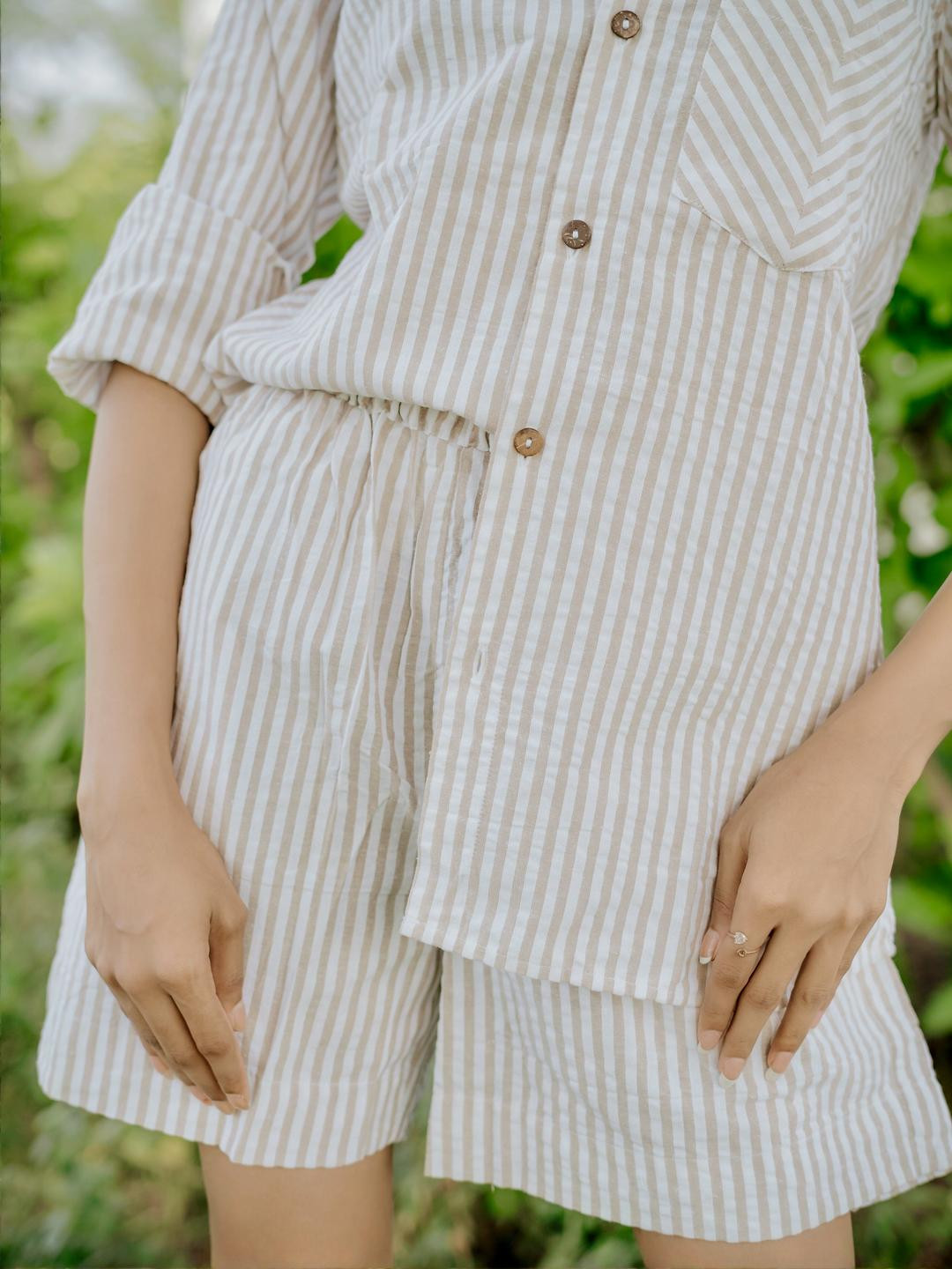 House of Harakh Echoes of Elsewhere Women Striped Relaxed Fit High-Rise Cotton Shorts