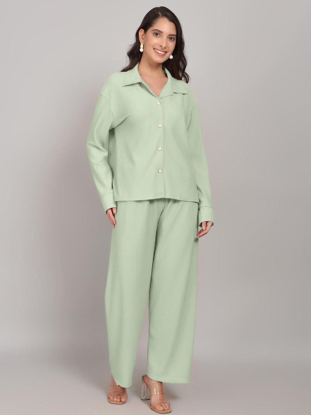 Lugo Women Lapel Collar Shirt And Palazzo Co-Ord Set
