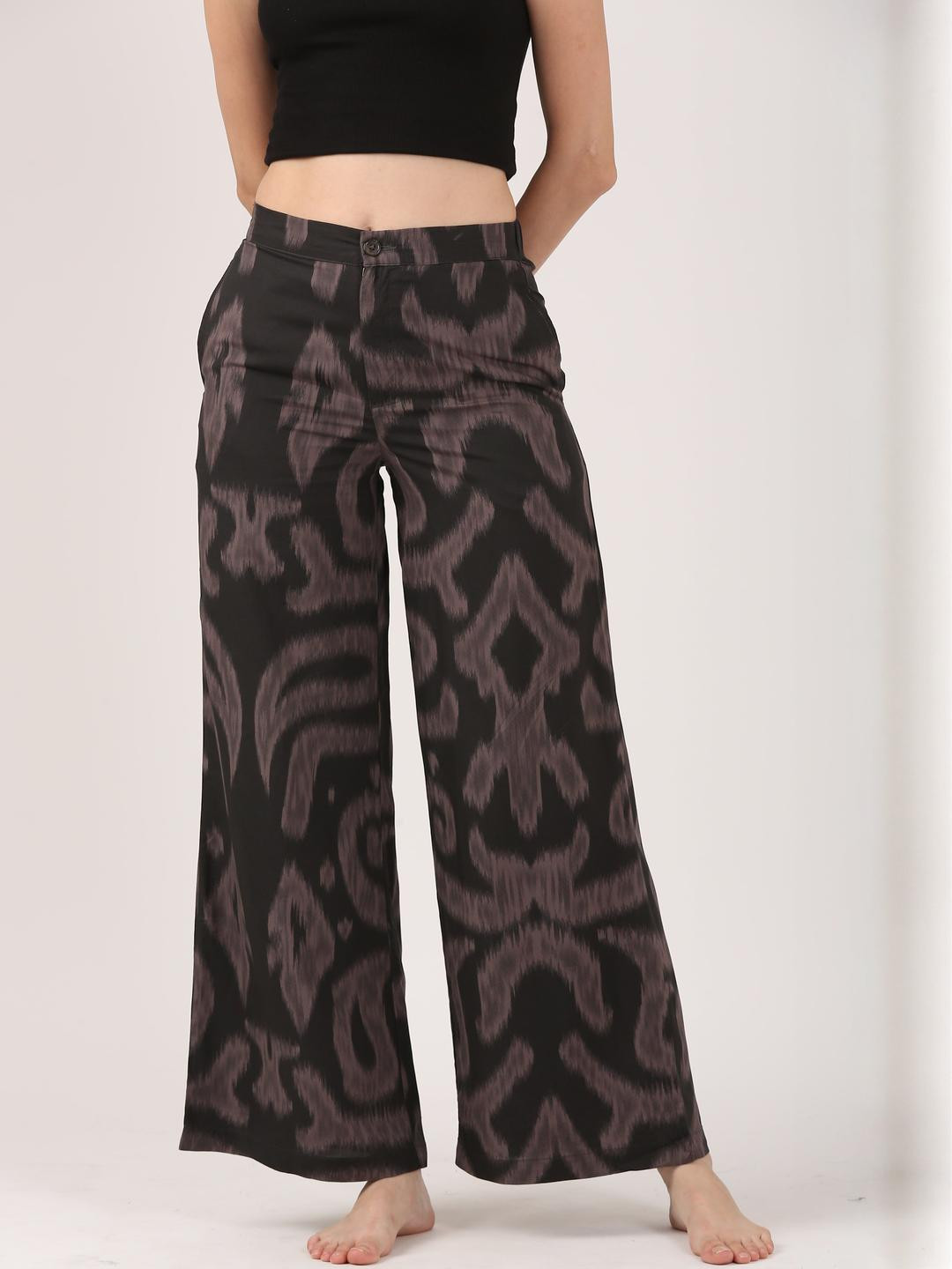 Jolene.club Midnight Ikat Viscose Flare Pant - Casual Wide Leg Trousers