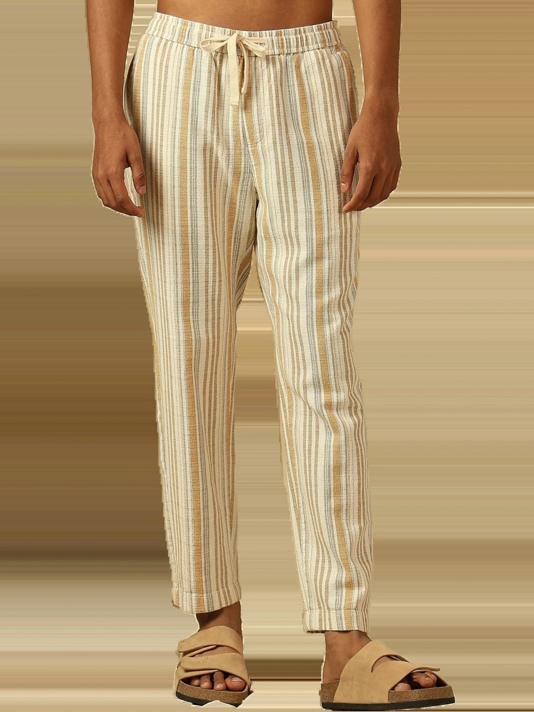 4 TRIPLE O FIVE O BY MUFTI Men Striped Straight Fit Trousers