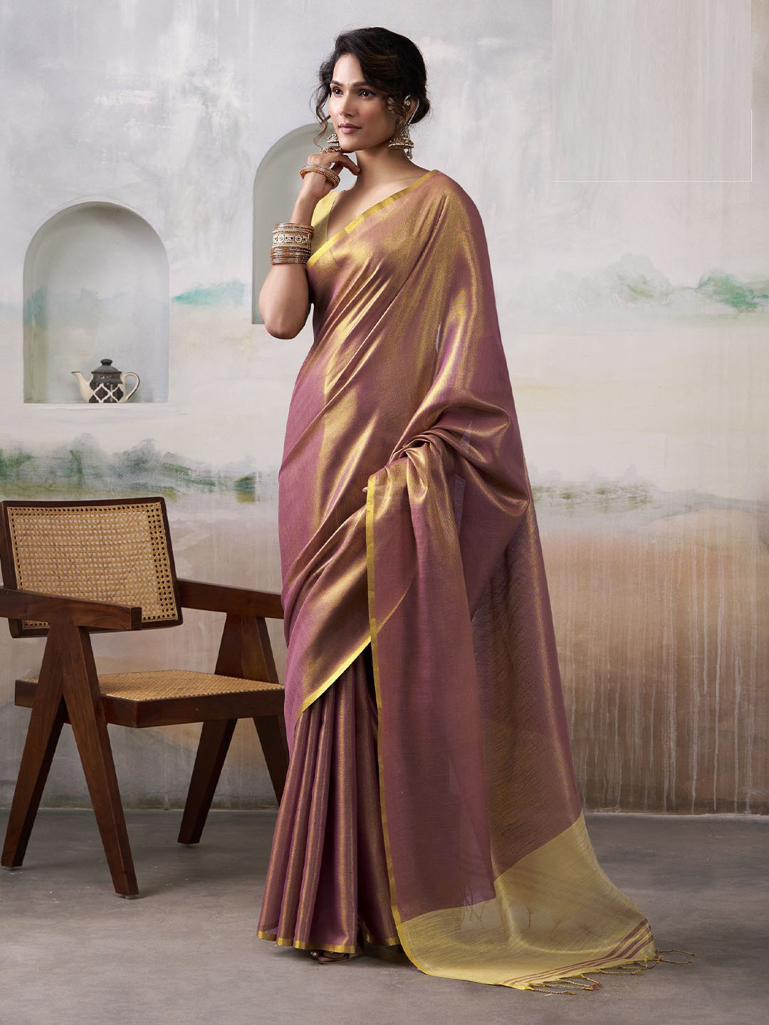 Smart Stree Zari Tissue Saree with Blouse Piece