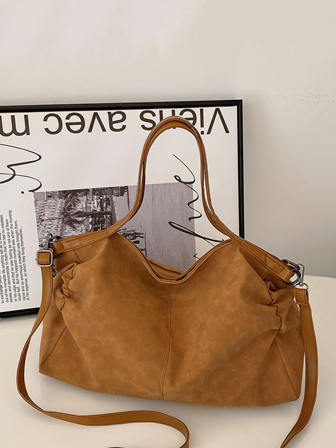 CORSICA Solid Zip Detail Oversized Structured Hobo Bag