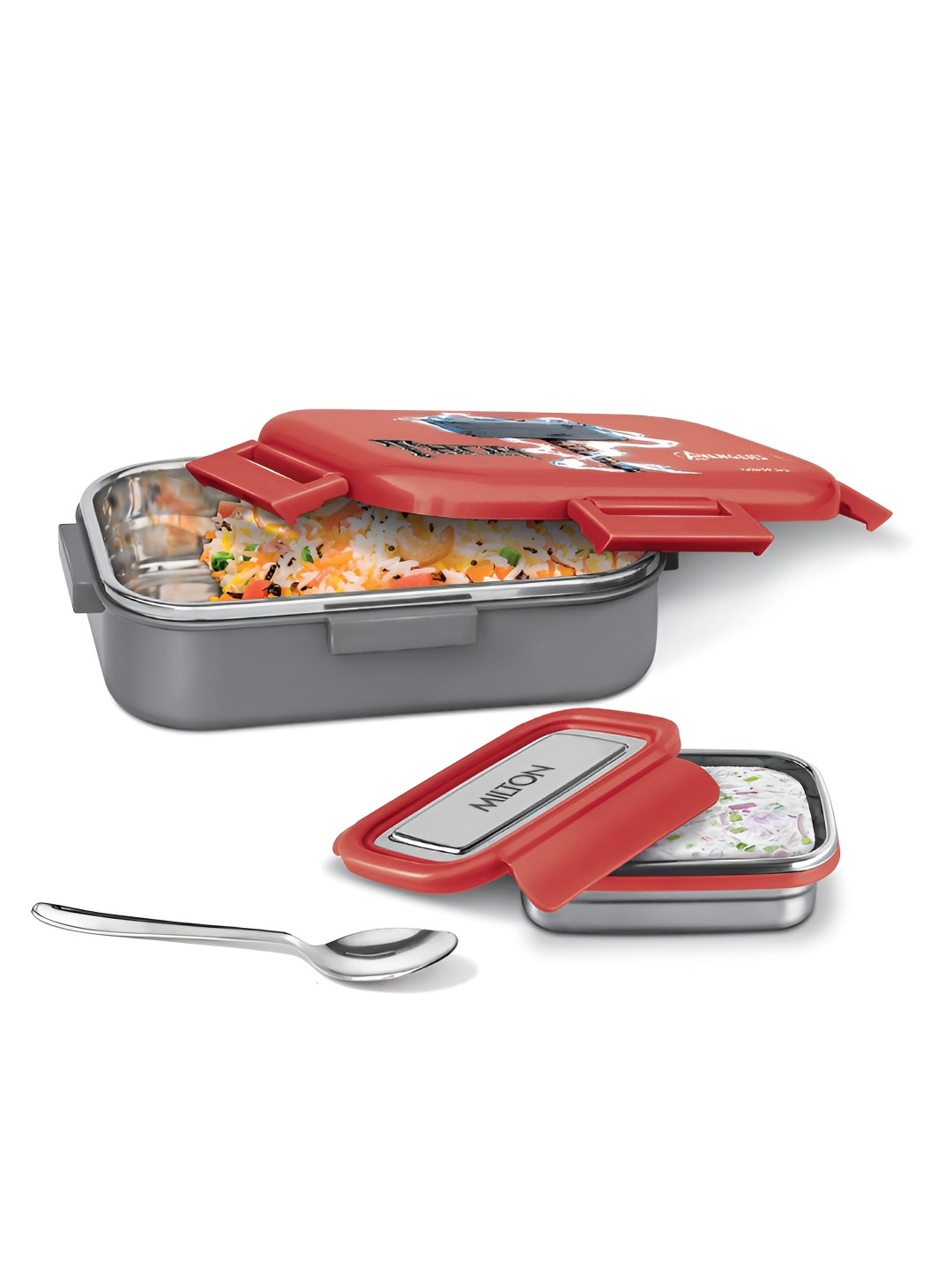 Milton Marvel Hugo Inner Steel Tiffin Box with Steel Container, 700 ml, Red (Thor print)