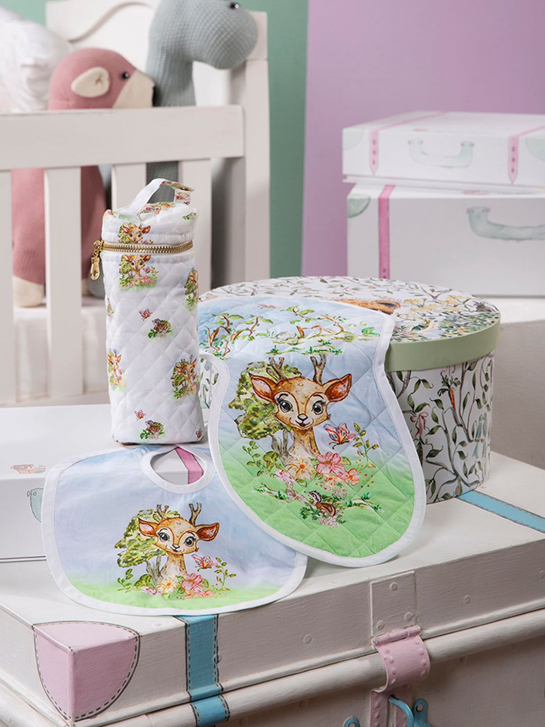 THE BABY TRUNK Infant Bambi Print Egyptian Cotton Baby Feed Set- Large (Pack of 3)