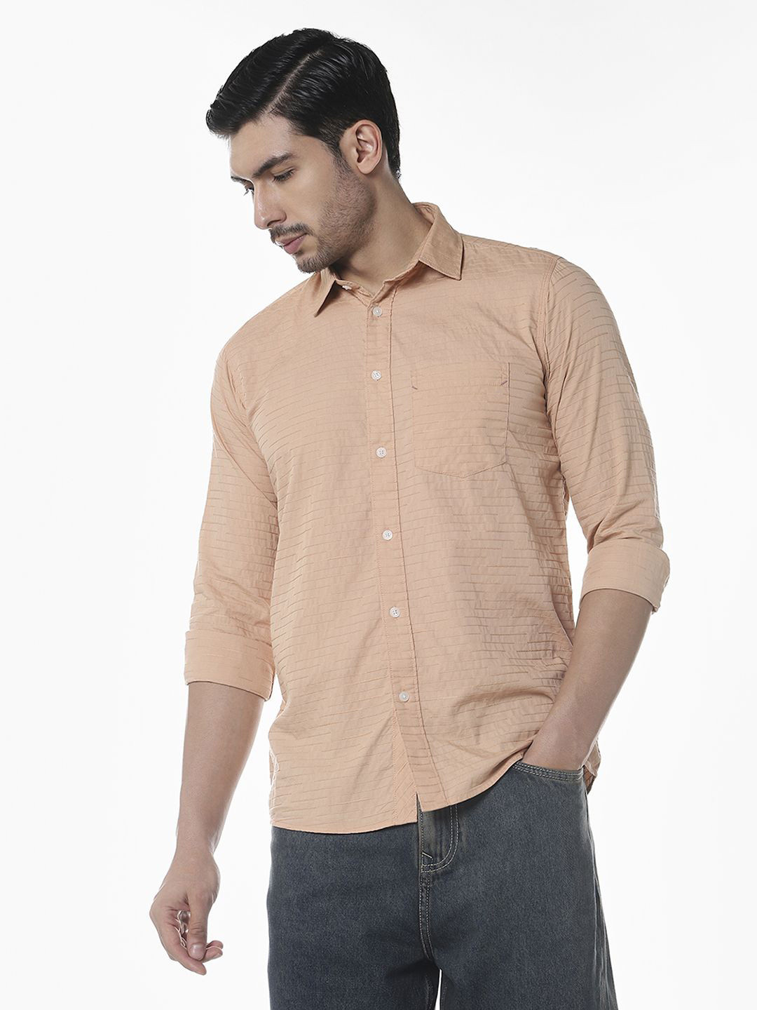 Klub Fox Striped Spread Collar Slim Fit Cotton Shirt