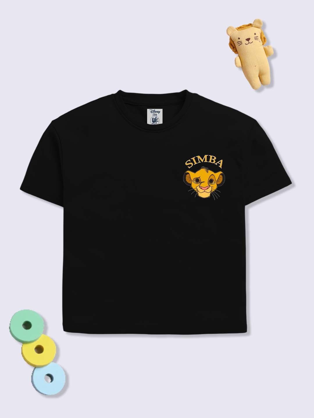 YK Disney Boys Simba Printed Drop-Shoulder Sleeves Cotton T-Shirt