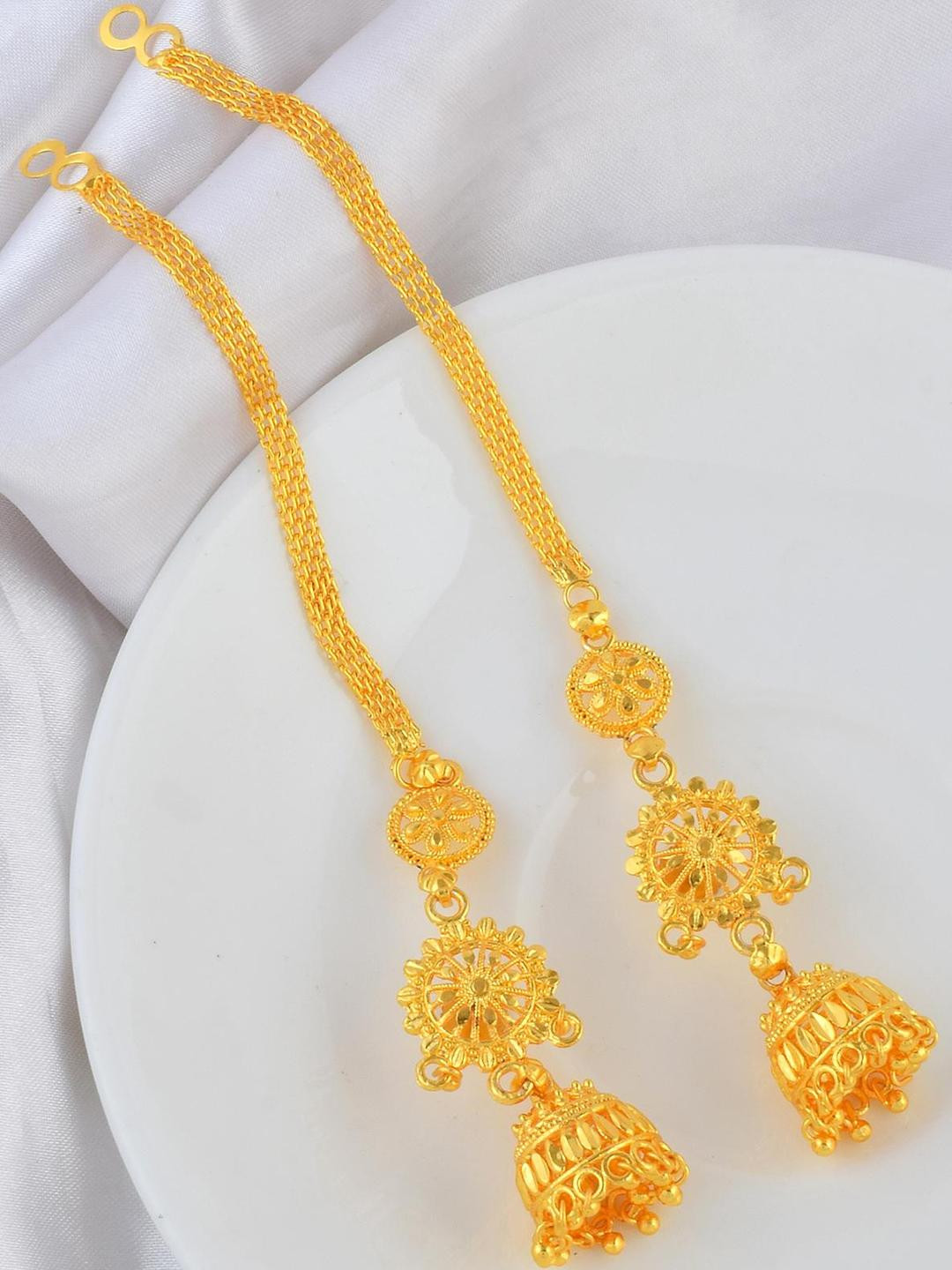 DZINETRENDZ Women Gold-Plated Brass Micron Gold Long Chain Jhumkas